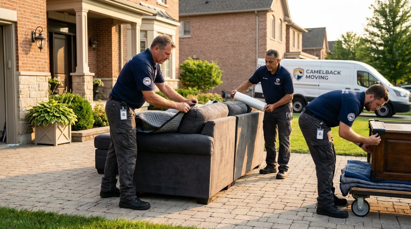 Large estate moving crew wrapping furniture in Granbury, TX
