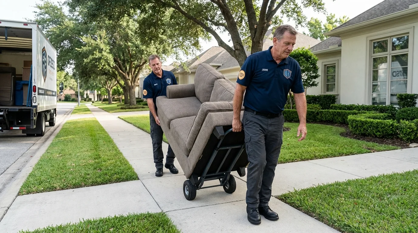 Local residential moving crew loading furniture in Granbury, TX
